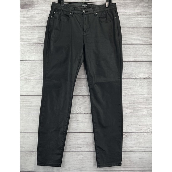 Eileen Fisher Womens Waxed Organic Cotton Stretch Denim Pants Black Size 14 - Picture 1 of 8
